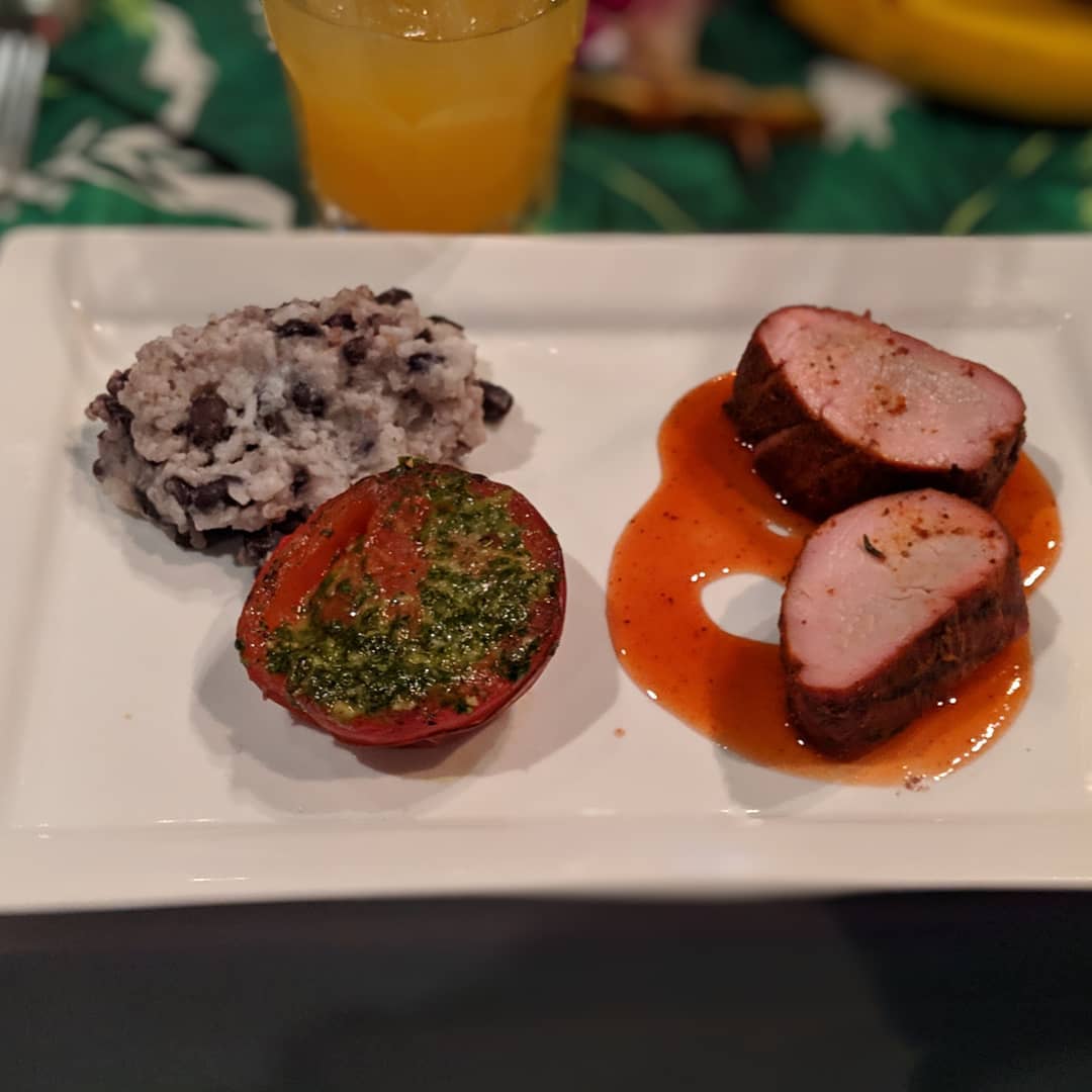 Guava brined and smoked pork tenderloin, coconut rice and beans and spiced tomato. #craftedstl #foodporn