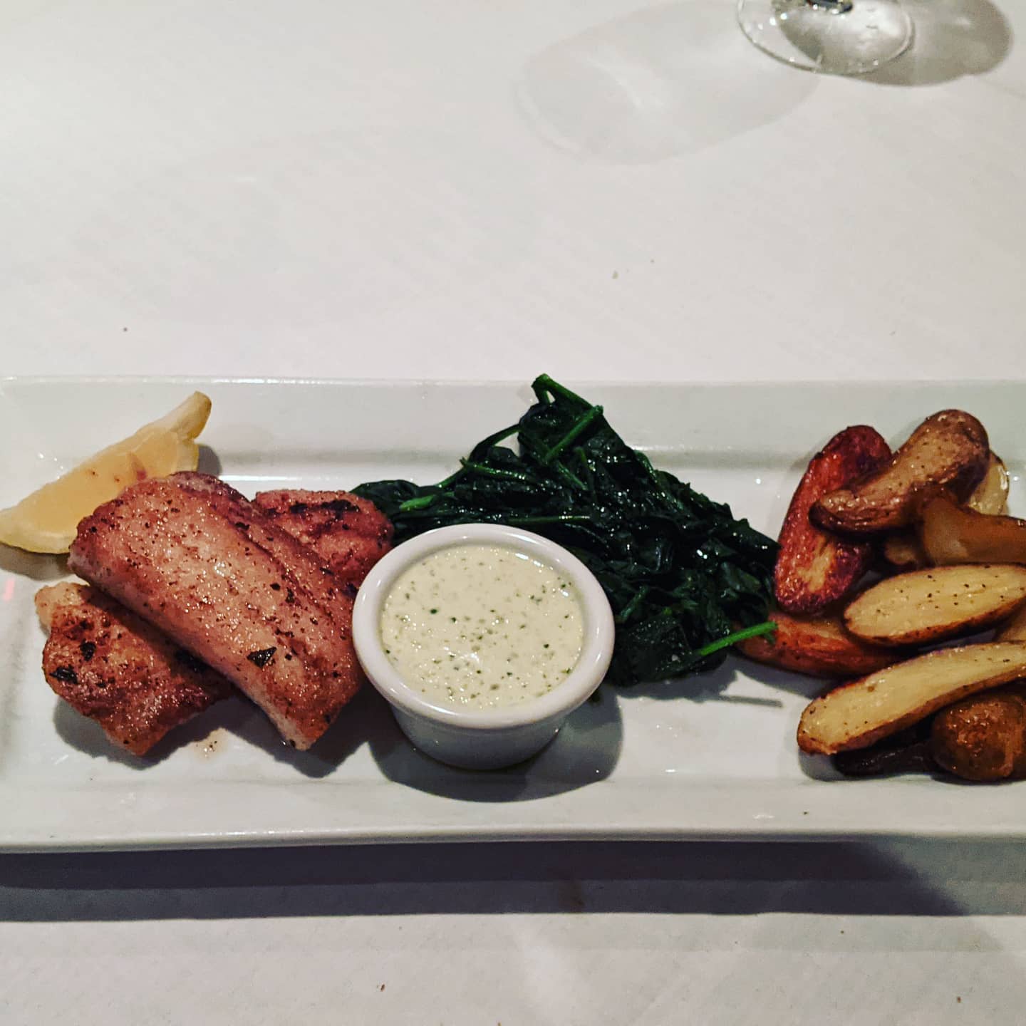 Walleye, fingerling potatoes and spinach. Omg so good. #foodporn #cleveland