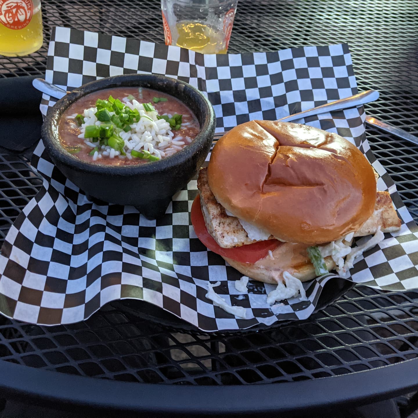 A relatively simple dinner tonight... A blackened Mahi Mahi sandwich with slaw and a side of rice and beans. Actually delicious. Quite impressed at this place #foodporn #okc #oklahomacity #deepdeuceokc