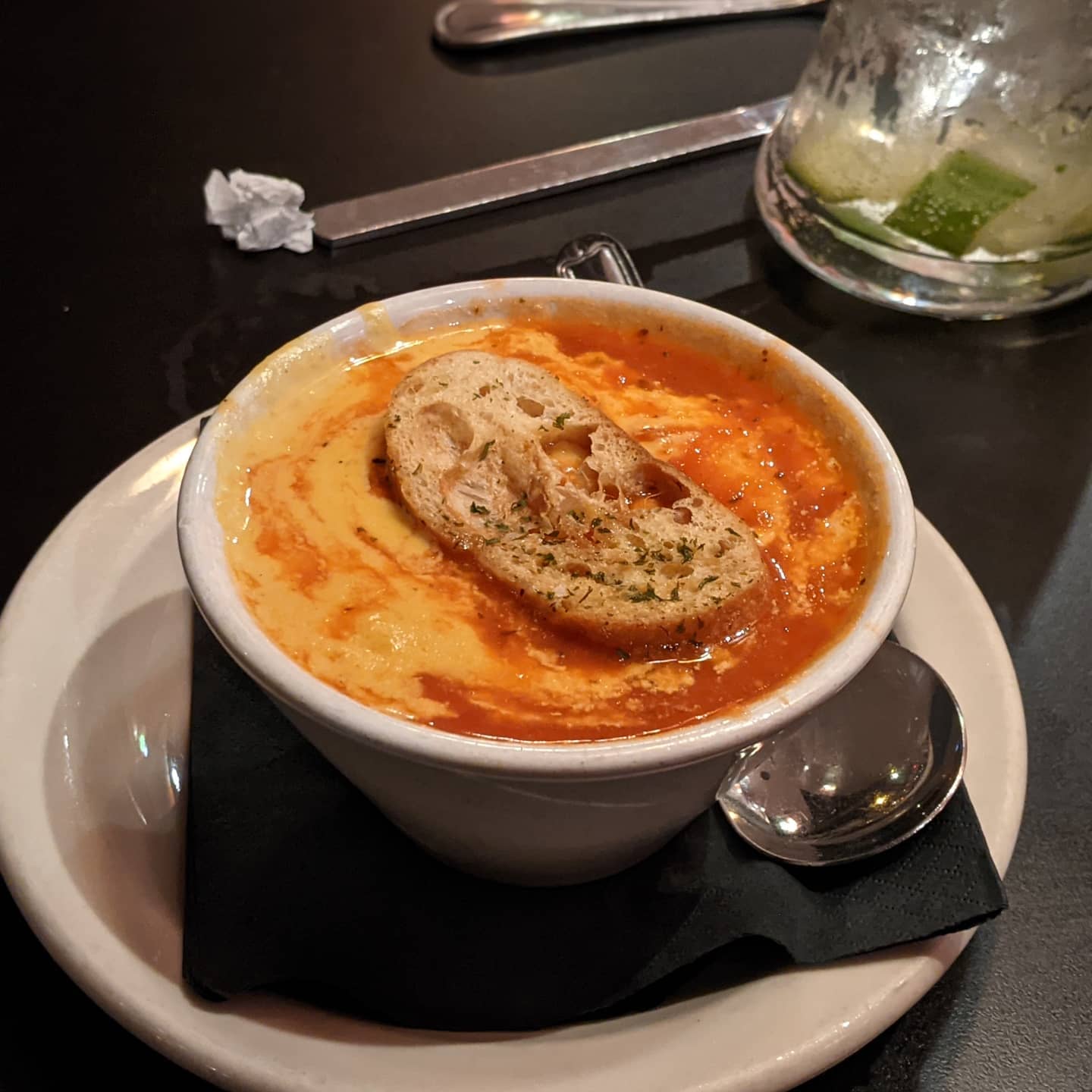 This particular trip hasn't been good for #foodporn but tonight I made time for a nice meal. Starter of tomato and cheese soup